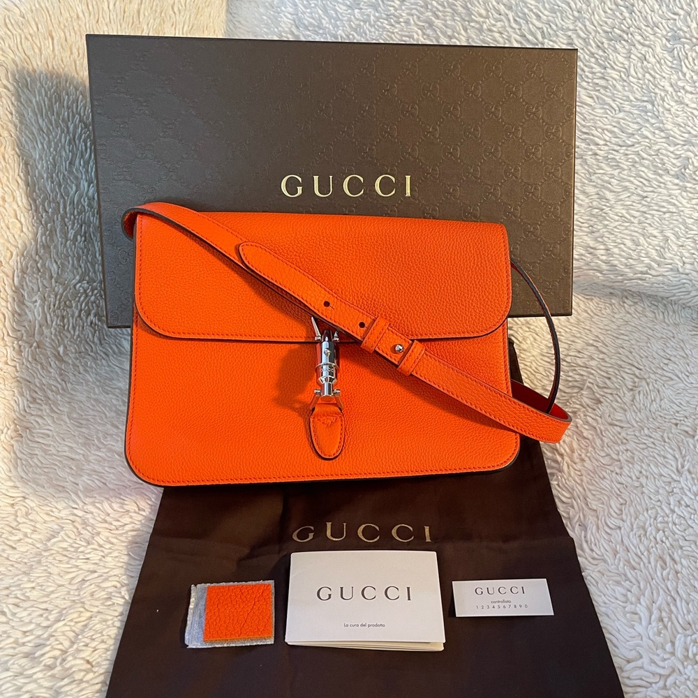 Limited Edition🔥Neon Orange Gucci Jackie Soft Leather Flap Shoulder …